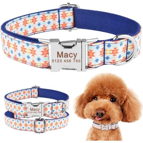 Personalized Unisex Dogs Collar Adjustable Soft Nylon Collars Puppy Small Medium Large Cat Dog Collars Custom Engraved Name Tag