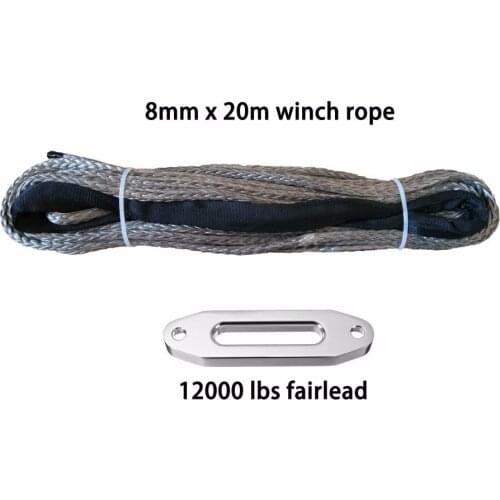 Factory direct sales 8mm x 20m synthetic winch line 12 strand uhmwpe rope with black sheath and 12000lbs fairlead free shipping