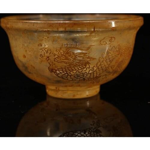 Rare old crystal bowl depicting golden dragon bowl