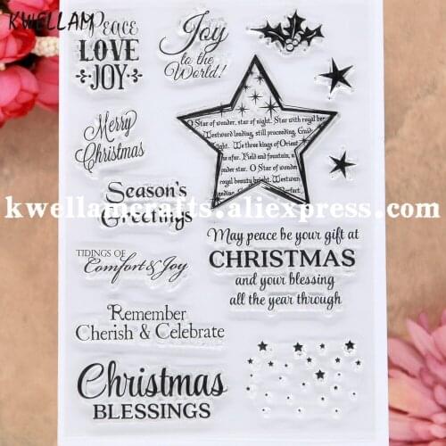 Merry Christmas Blessings Star Joy to the World Star Scrapbook photo cards rubber stamp clear stamp transparent stamp 9081543