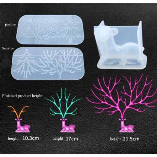 Diy crystal epoxy gelatin gel deer antlers branch mirror hand-set table silicone mold