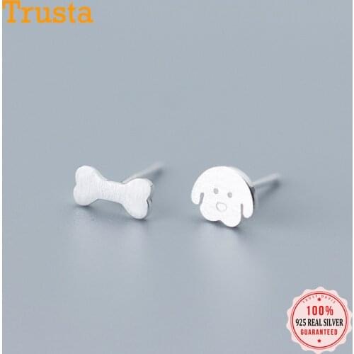 Trusta 100% 925 Real Sterling Silver 2020 Women Fashion Cute Tiny Asymmetric Dog Bone Stud Earrings For Daughter Girls DS711