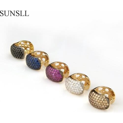 SUNSLL Golden Color Copper Multicolor Cubic Zirconia Hoop Earrings Womens Party Fashion Jewelry Cobre CZ Brincos