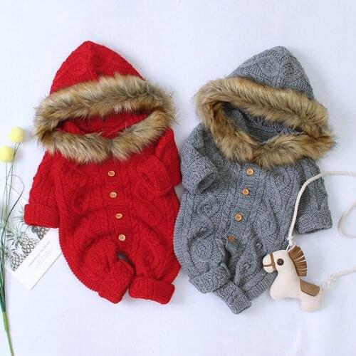 Autumn Winter Children Overalls For Baby Hooded Knitted Jumpsuit Newborn Baby Boys Girls Rompers For Baby Spring Infant Clothes