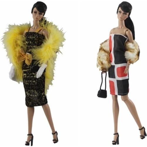 1/6 BJD Doll Clothes Elegant Plush Shawl Dress Outfit for Barbie Clothes Wedding Birthday Party Costume Kids Playhouse Accessory