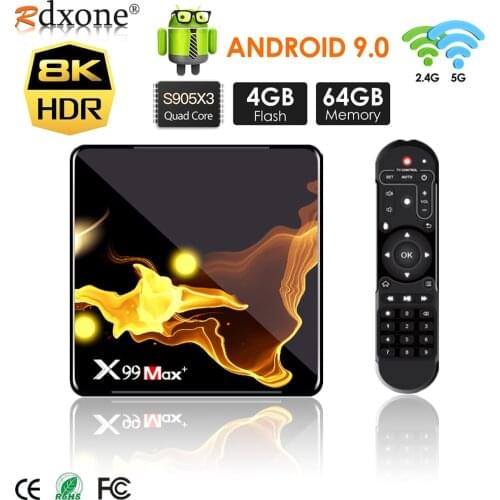 X99 Max+ Smart TV BOX Android 9.0 Amlogic S905X3 Quad Core 4GB RAM 32GB 64GB Wifi 1000M BT 8K video Set top box media player