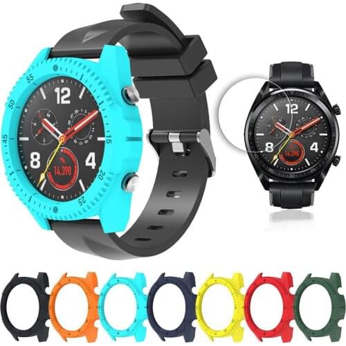 Ultra-Slim Colorful Hard PC Case Cover + 3PCS Glass Film for Huawei Watch GT Smart Watch Wearable Bracelet accessories #530