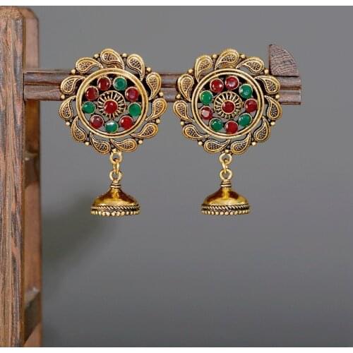 Vintage Classical Gold Moon Shape Bollywood Earrings For Women Gypsy Boho Ethnic Flower Earrings Palace Orecchini Donna
