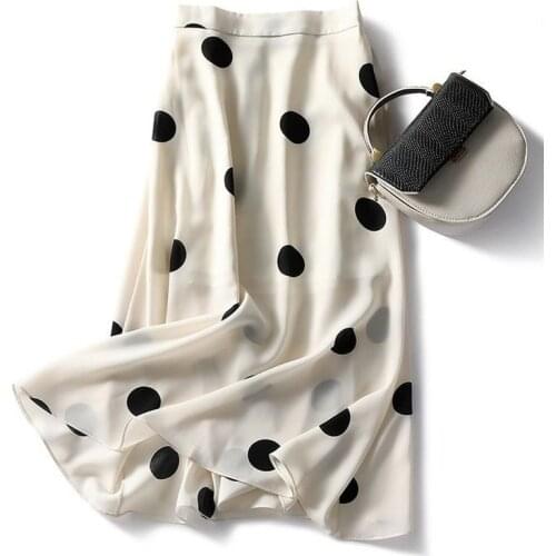 2021 Spring Summer Women Polka Dot Print Long Skirts Elastic High Waist Women Chiffon A-Line Skirt Jupe Femme Faldas Saia Y378