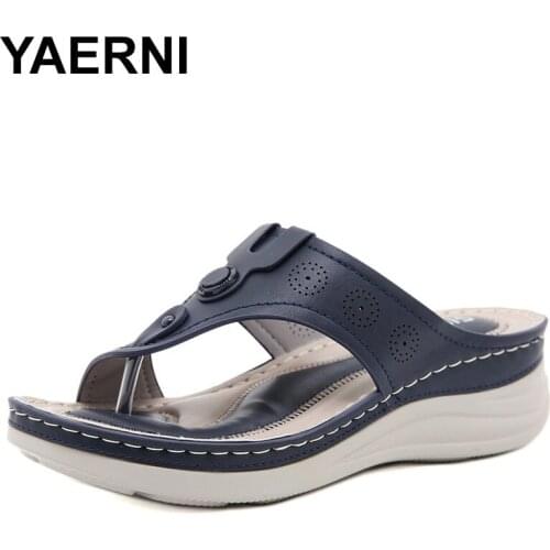 YAERNI Womens Summers Slippers Vintage Floral Hollow Out Slip On Flat Wedge Flips Flops Slippers Casual Female Platform Retro