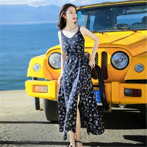 Dresses for Women Spring Summer Elegant Travel Loose Style Long Beach Dress Sexy VNeck Vestidos Party Clothes LWL266