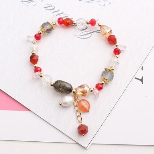 2021 new Korean version of natural stone bracelet female strawberry garnet pearl shell flower friendship bracelet for women