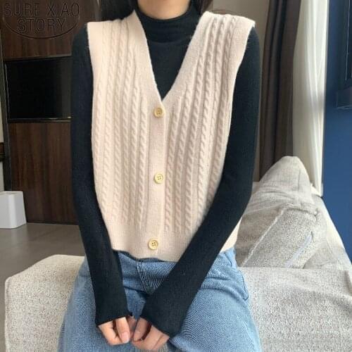 Autumn Short Sweater Women Loose V-neck Vintage Vests Spring Knitted Vest Women Cardigan Sleeveless Outer Wear Sweaters 16089