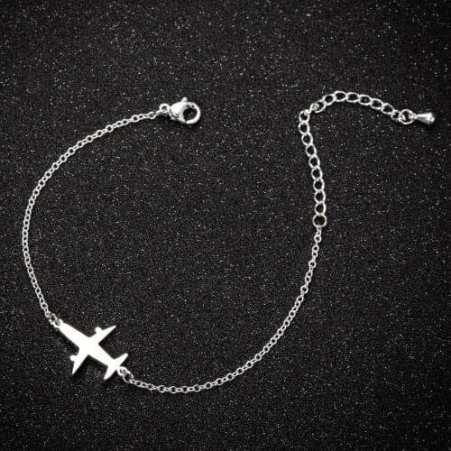 Womens minimalist fashion accessories stainless steel cartoon airplane bracelet with free wings