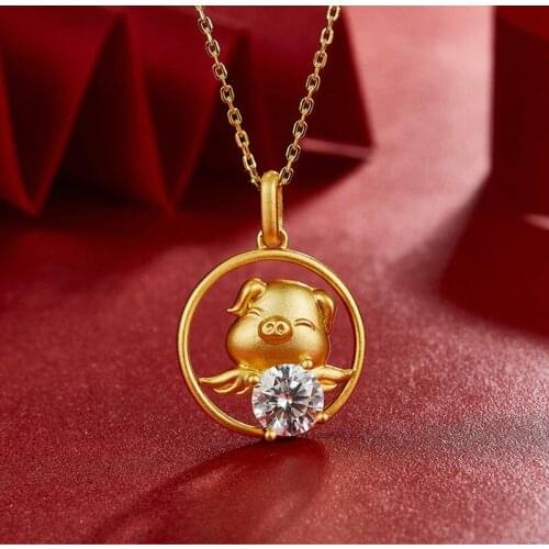 China Style 100% 925 Sterling Silver Gold Pig Real 1 Carat D Color Moissanite Lucky Pendant Necklace For Women Fine Jewelry