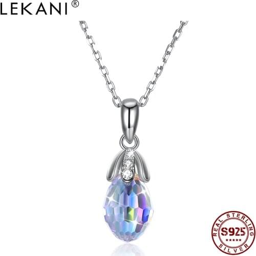 LEKANI Womens 925 Sterling Silver Pendant Necklaces Drop-Shaped Colored Austria Crystal And Cubic Zirconia Wedding Necklace