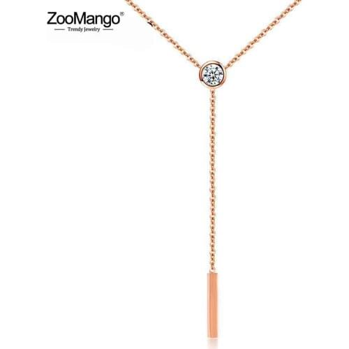ZooMango Fine Style Creative Tassel Cubic Zirconia Pendant Necklaces Rose Gold Stainless Steel Female Chain Necklace ZN17069