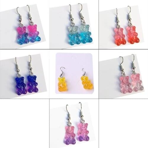 1 Pair Fashion Lovely Colorful Cartoon Sweet Bear Resin Dangle Drop Earrings Charms Ear Danglers Women Jewelry Gifts