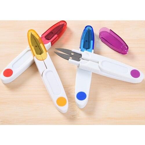 1PC U Shape Cross Stitch Scissors DIY Portable Lid Safety Plastic Handle Yarn Scissors Embroidery Tailors Sewing Supplies