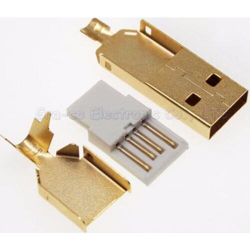 200set DIY 3 in 1 gold-plated USB 2.0 Type A Male Plug Welding Wire