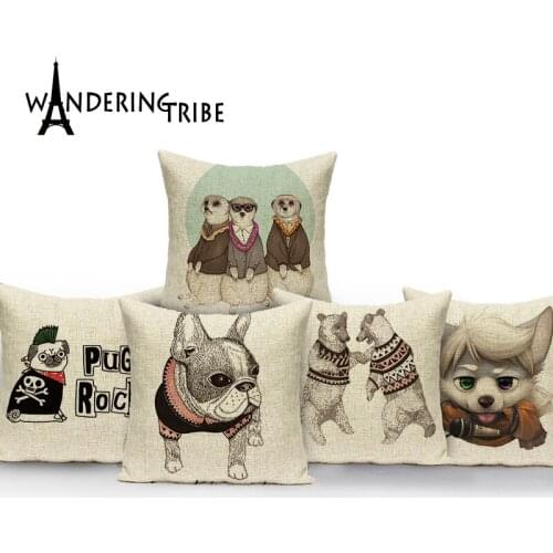 2018 45*45 Cotton Linen bull terrier3D Cushion Cover Home Sofa throw soft PillowCase carton cute play games Pillow Case