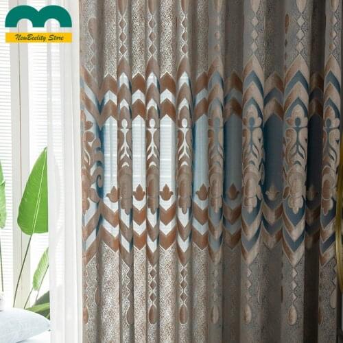 2021 New European Grey Curtain Cut Velvet Jacquard Blackout Curtains for Living Dining Room Bedroom