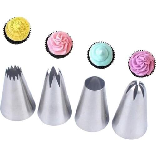4pcs Large Icing Piping Nozzles For Decorating Cake Baking Cookie Cupcake Piping Nozzle Stainless Steel Pastry Tips #4B#1M#1A#2D