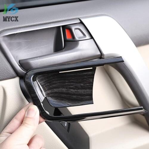 4pcs Black Wood Grain Car ABS Interior Door Bowl Cover Trim For Toyota Land Cruiser Prado FJ150 150 2014-2018 Accessories