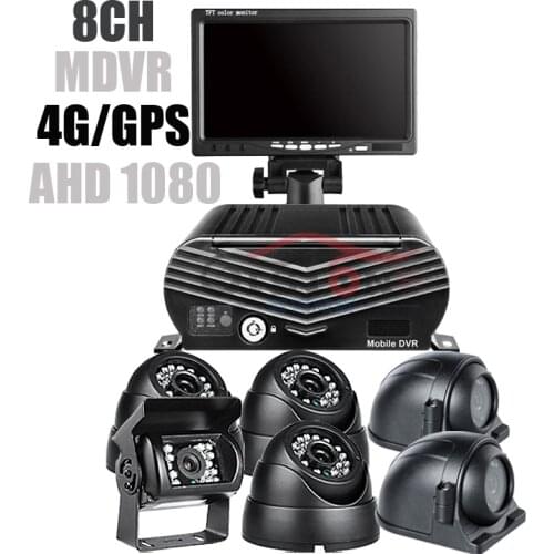 6Pcs 2.0MP Truck Cameras, 4G LTE 8 Channel AHD 1080 Hard Disk Car Mobile DVR Kit GPS Record Remote Monitor with 7 Inch Display