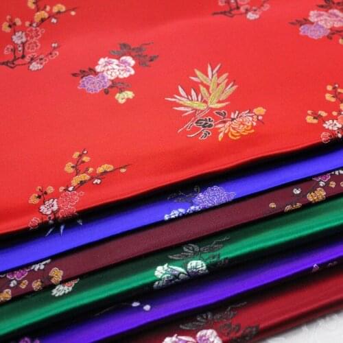 CF787 Flowers Chinese Traditional Silk Brocade Fabric Chinese Wedding Clothing Pillow Case Fabrics DIY Materials Home Textiles