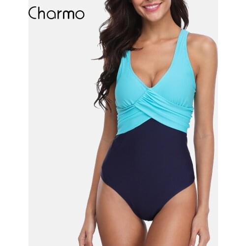 Charmo Women One Piece Swimwear Colorblock Swimsuit From Cross Sexy Bikini Beachwear Monokini Bathing Suit rushed patchwork suit