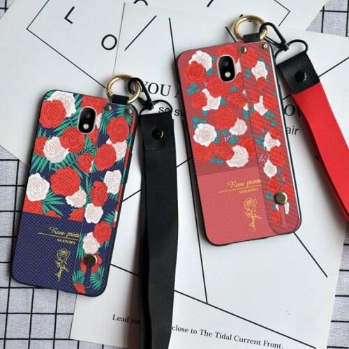 Flower wristband Lanyard Case For Samsung Galaxy A8 A9 Star A6s Red Rose Back Cover For Samsung A5 A7 J3 J5 J7 2017