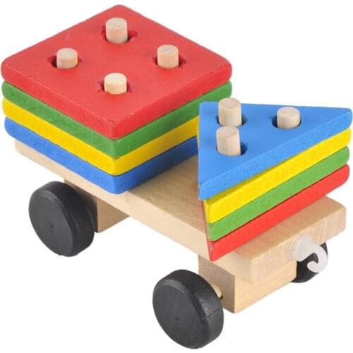 Wooden DIY Toys Handmade Children Girls Kids Funny Models Solid Stacking Toddler Block Toys Train Building Blocks Building Toy