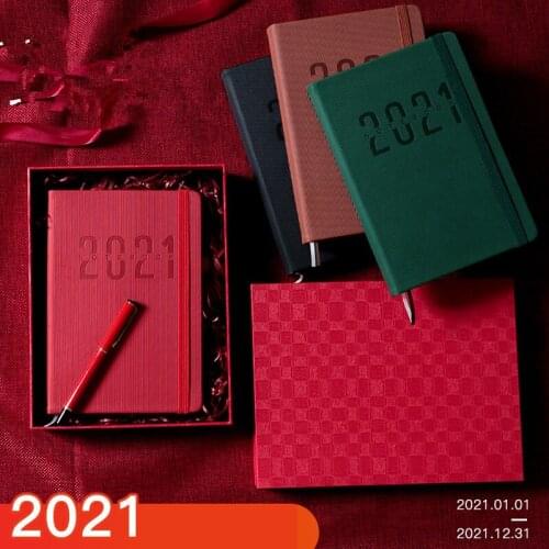 Agenda 2021 Diary PU Leather A5 Notebook and Journals 365 Days Daily Weekly Monthly Plan Portable Notepad School Office Supplies