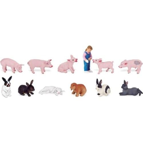 Pvc figure model toy farm 12pcs/set pig little girl rabbit