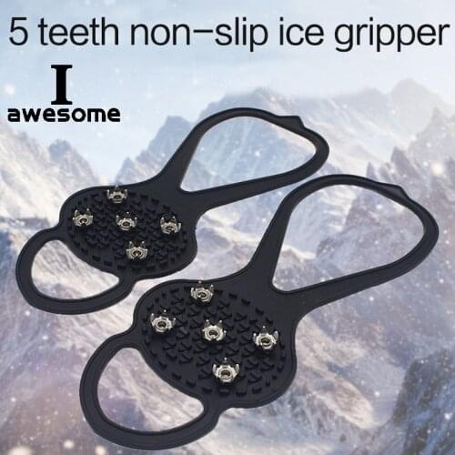 Hot 5 Teeth Ice Gripper For Shoes Women Men Crampons 5-Studs Spike Grips Cleats For Snow Studs Non-Slip Climbing Hiking Covers
