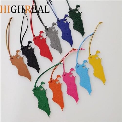 Famous Brand Luxury Fashion Genuine Leather Bahrain Map Keychain For Keys Women Bag Charm Backpack Pendant