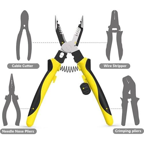 JUNEFOR Multifunctional Electrician Pliers Long Nose Pliers Wire Stripper Cable Cutter Terminal Crimping Hand Tools Multitool