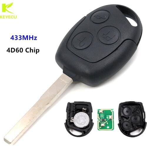 KEYECU 433mhz 3 Button New Remote Key with Transponder Chip 4D60 for Ford Fiesta 2011-2013 Uncut Blade HU101 KR55WK47899