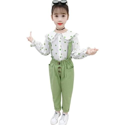 Kids Clothes Girls Dot Blouse + Jumpsuit Teenage Girls Clothing Lace Girl Outfit Spring Autumn Kids Tracksuit