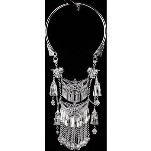LosoDo Ethnic style exaggerated big retro collar silver Necklace for women statement tassel big vintage jewelry to female gift