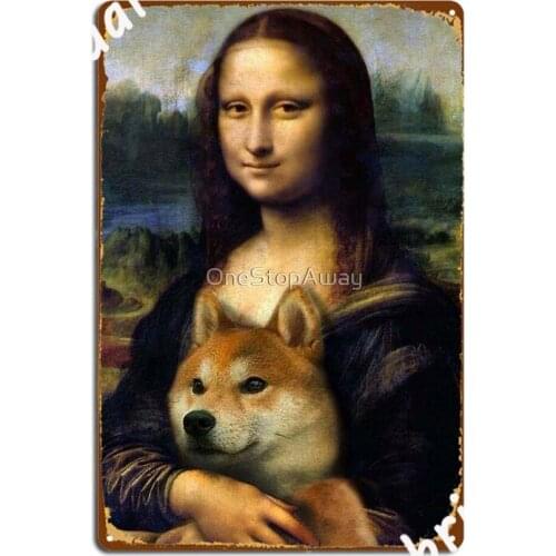 Shiba Inu Mona Lisa Metal Sign Pub Garage Poster Club Design Tin Sign Poster