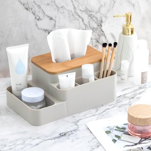 Multi-function home storage Plastic Wood tissue box Office Desk organizer makeup storage box Sundries Container