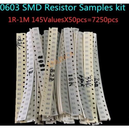 7250pcs/lot 0603 SMD Resistor Samples kit ,1R-1M 145ValuesX50pcs=7250pcs