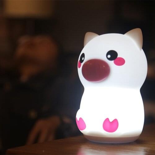 Touch Sensor Tap Control Pig Night Light Baby Nursery Lamp USB Rechargeable Breathing LED Animal Night Light