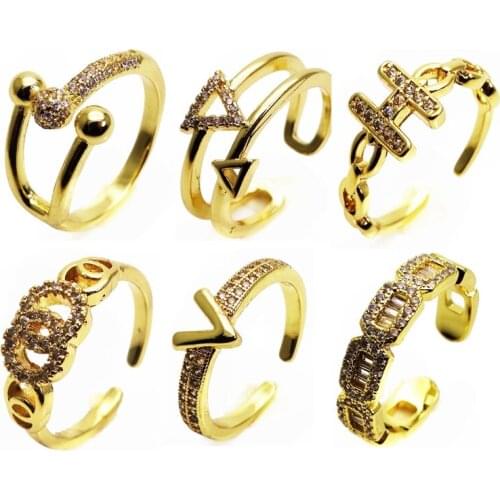 Opening adjustable ring fashion letter rings Copper micro Zircon ring geometry stars Rings for women Jewelry Gift