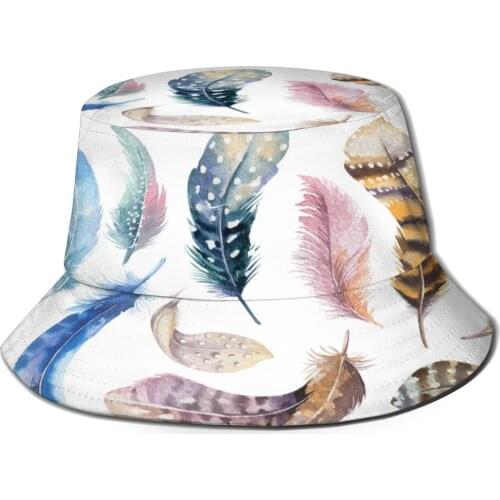 CINESSD 2021 Men Women Summer Watercolor Feathers Bucket Hat Bob Fisherman hat Outdoor Travel Sun Visor Fashion Panama