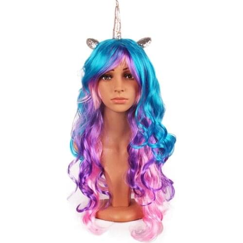 Purim Party Cosplay Pony Unicorn Wig Mermaid Hair Halloween Costume Accessories Fashion Show Props for Birthday Party