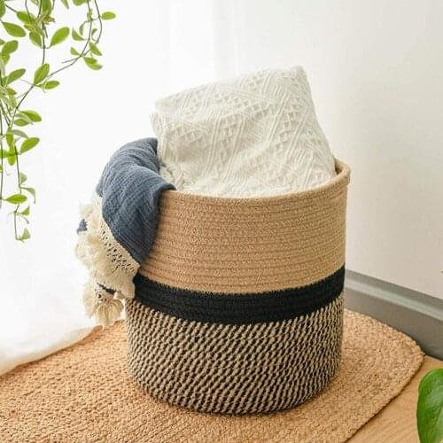 Hand-woven Cotton Rope Storage Basket Organizer Art Storage Bucket Home Decoration Desktop Container Garden Flower Pot Planter