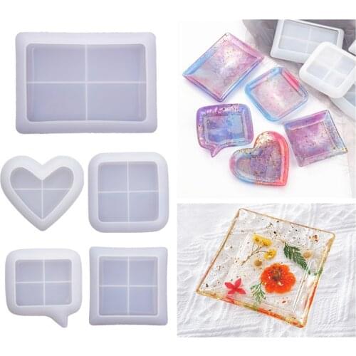 DIY Crystal Resin Mold Square Love Shaped Dish Plate Cup Pad Mold Jewelry Decorative Mirror Silicone Mold For Resin